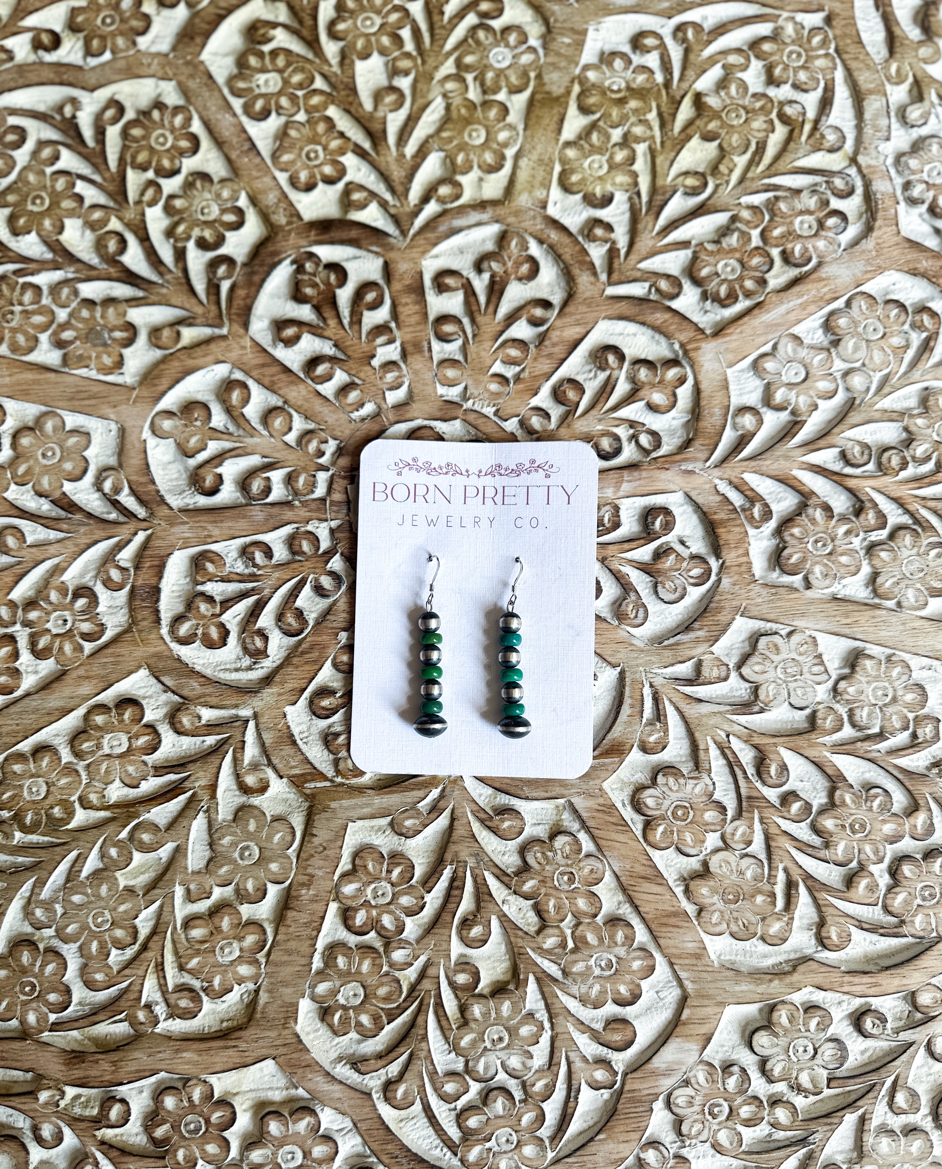 Navajo Pearl + Green Turquoise Drops