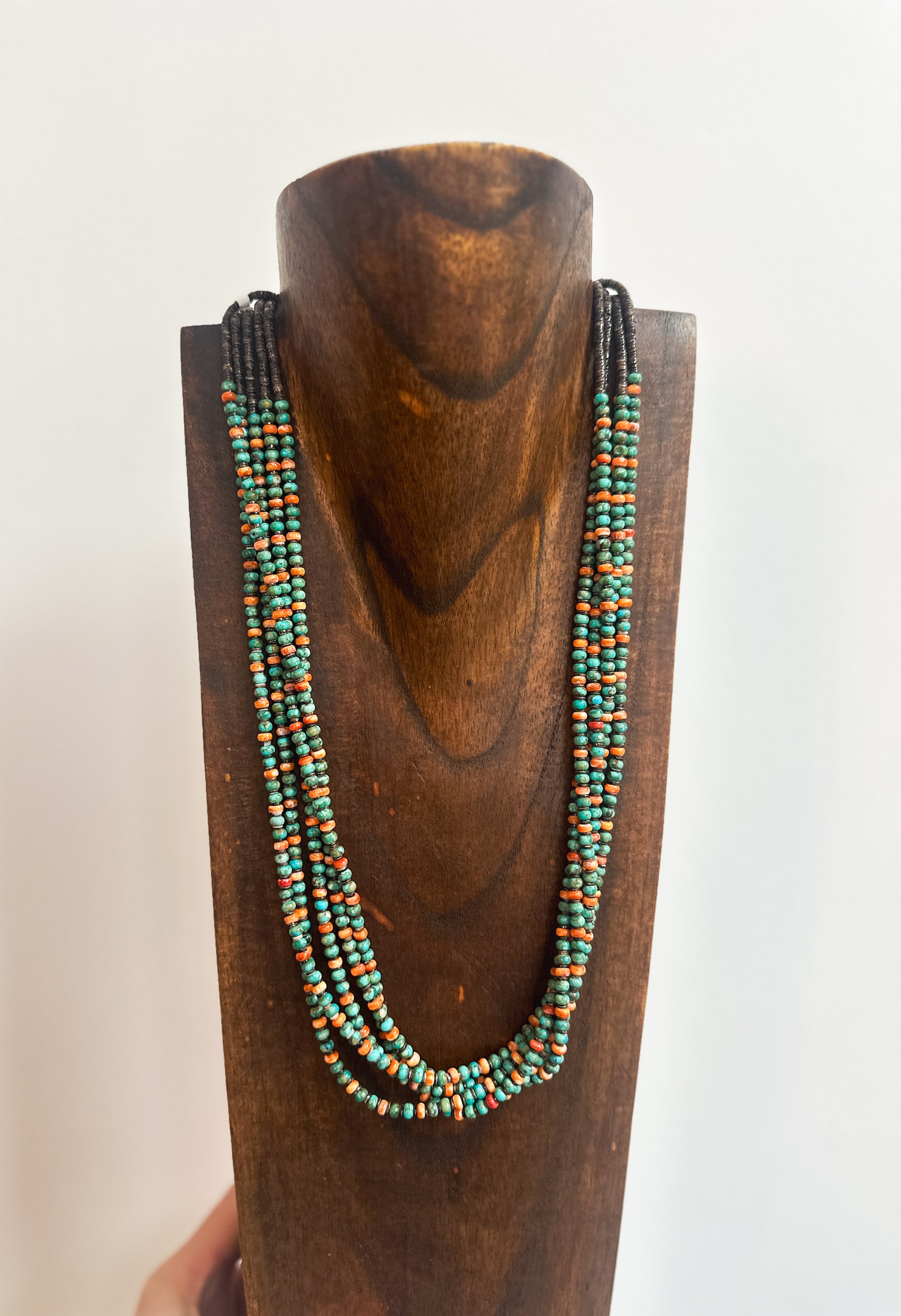 Five Strand Heishi Turquoise + Spiny Necklace