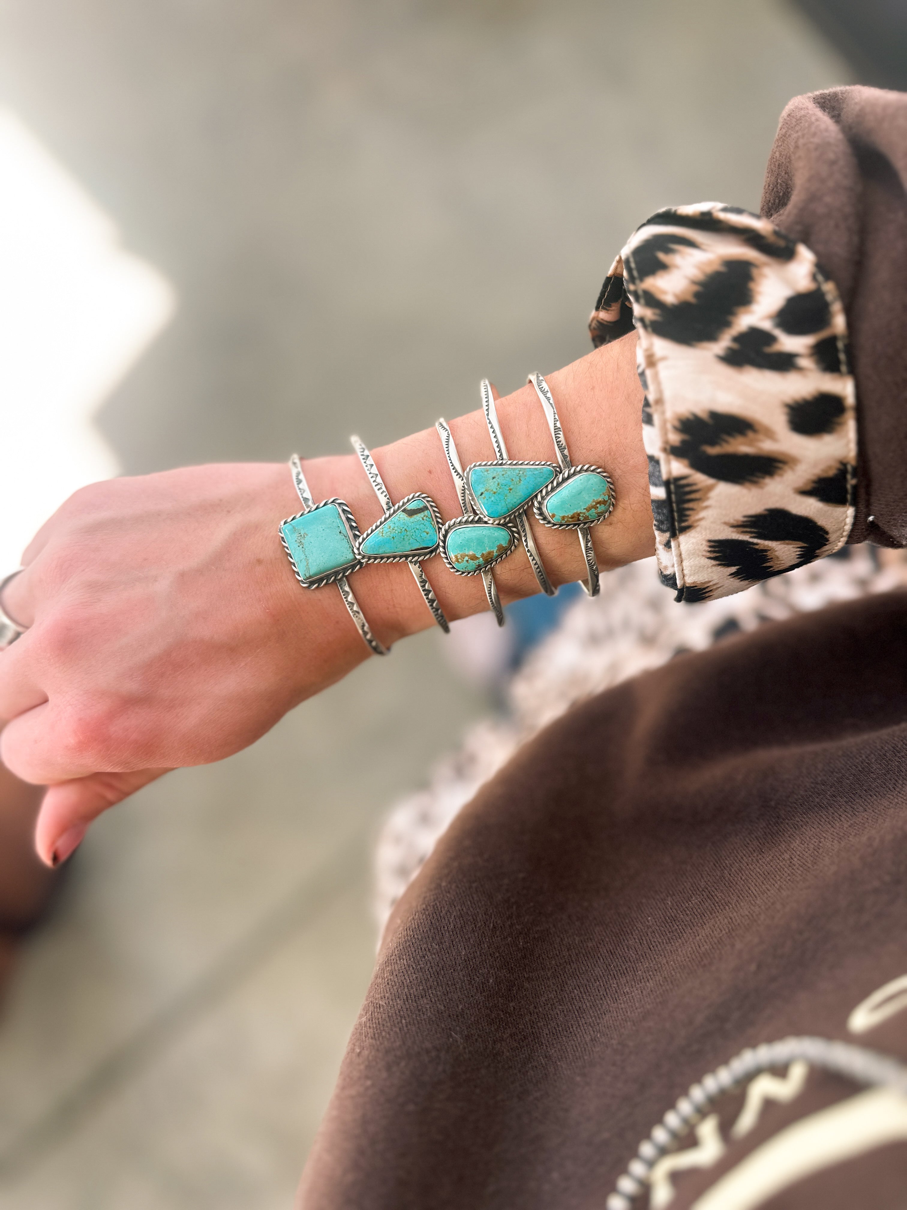 Classic Kingman Turquoise Stamped Cuffs