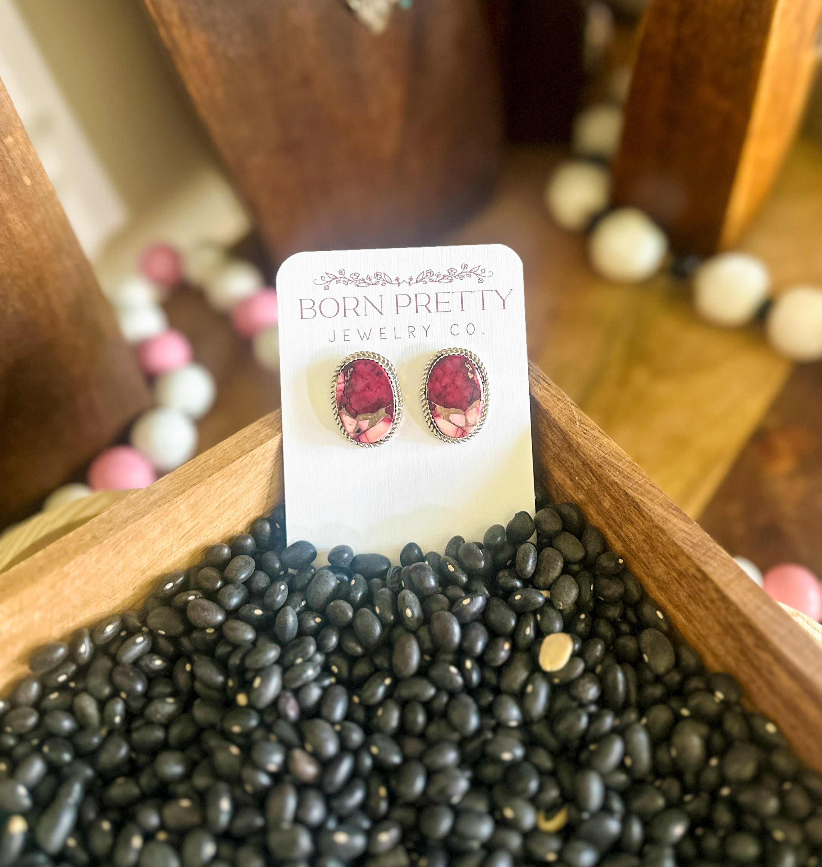 Oval Dahlia Rose Studs