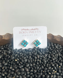 Blue Four Stone Studs