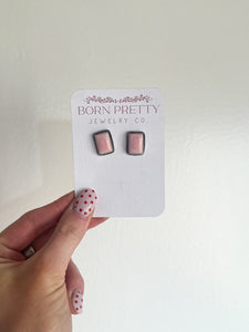 Square Cut Pink Conch Studs