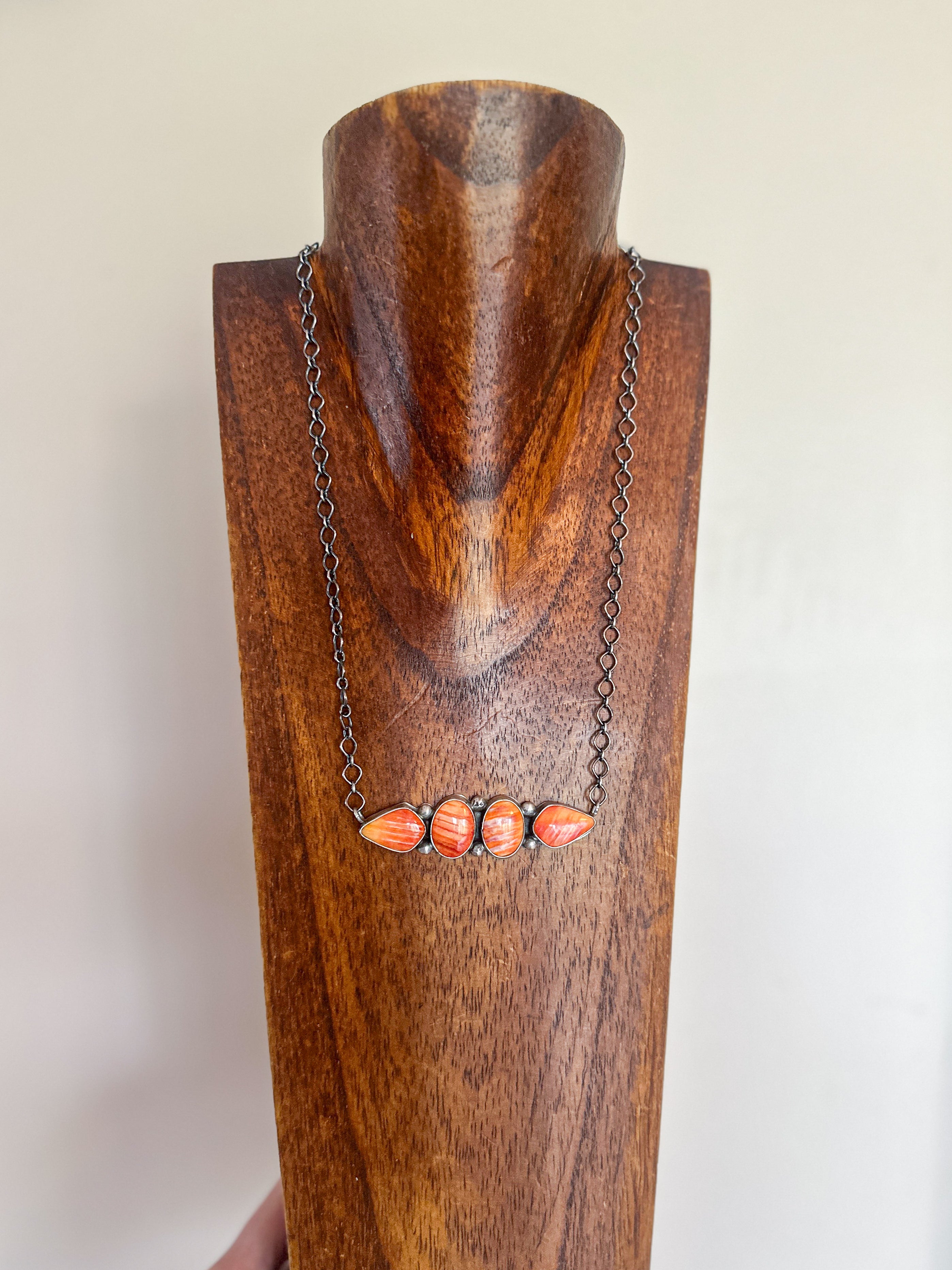 Four Stone Orange Spiny Necklace