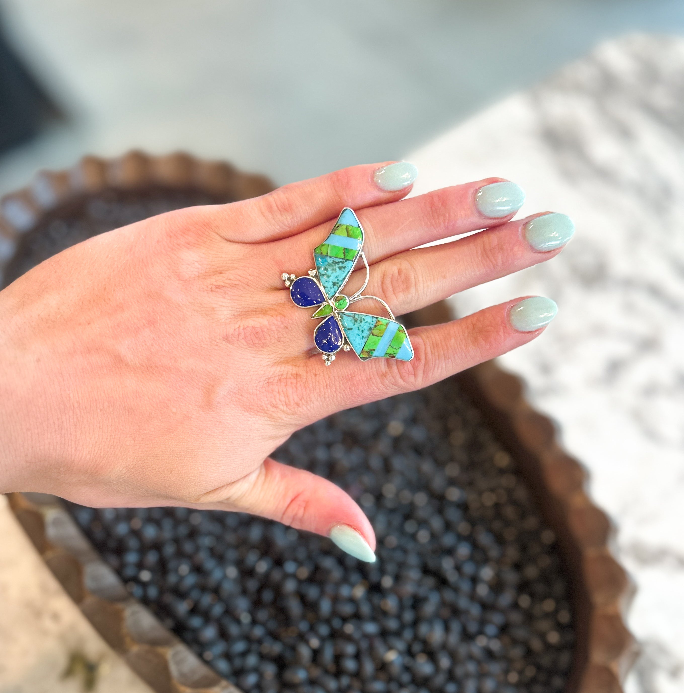 Inlay Butterfly Ring