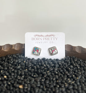 Square Cotton Candy Studs
