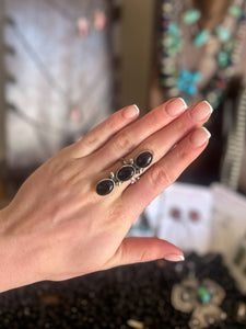 Three Stone Black Onyx Ring