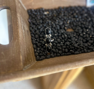 Three Stone Black Onyx Ring