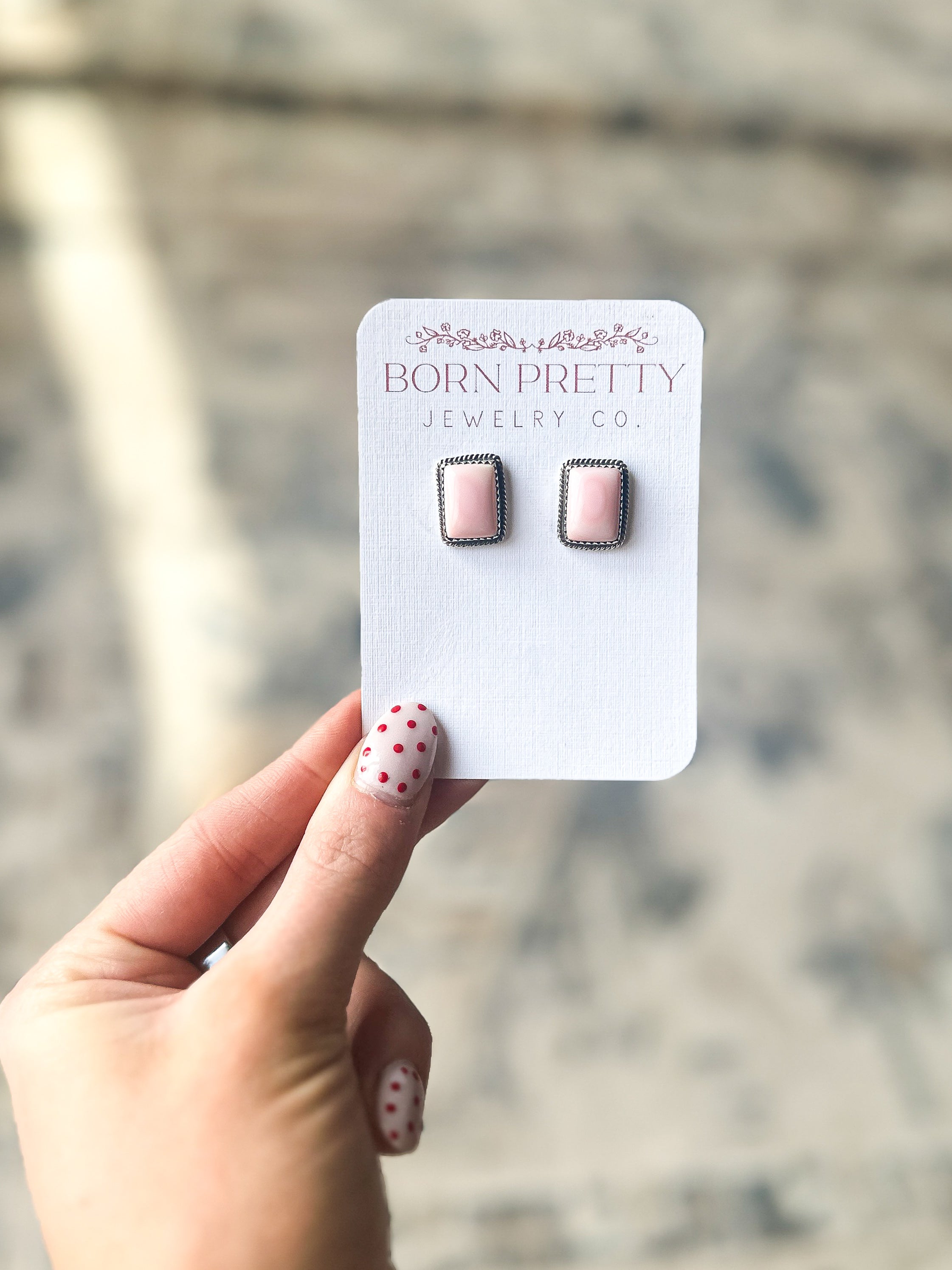 Square Cut Pink Conch Studs