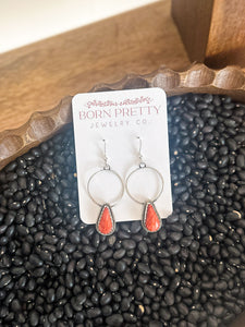 Red Spiny Dangle Drop Hoops