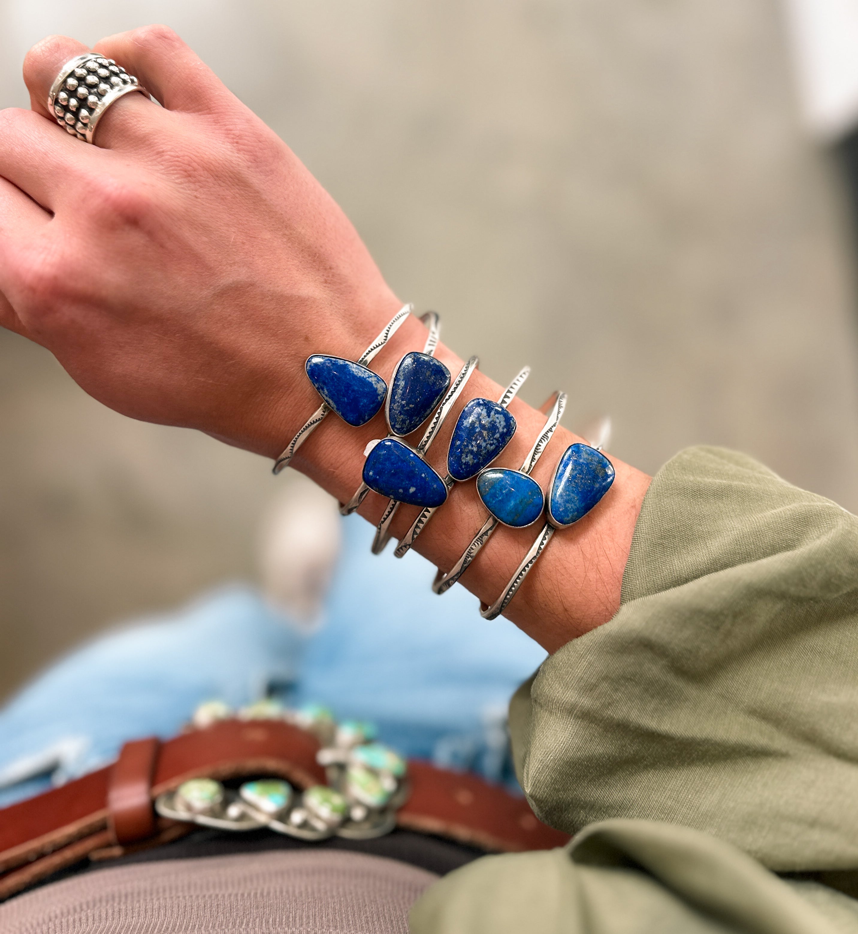 Classic Lapis Stamped Cuff