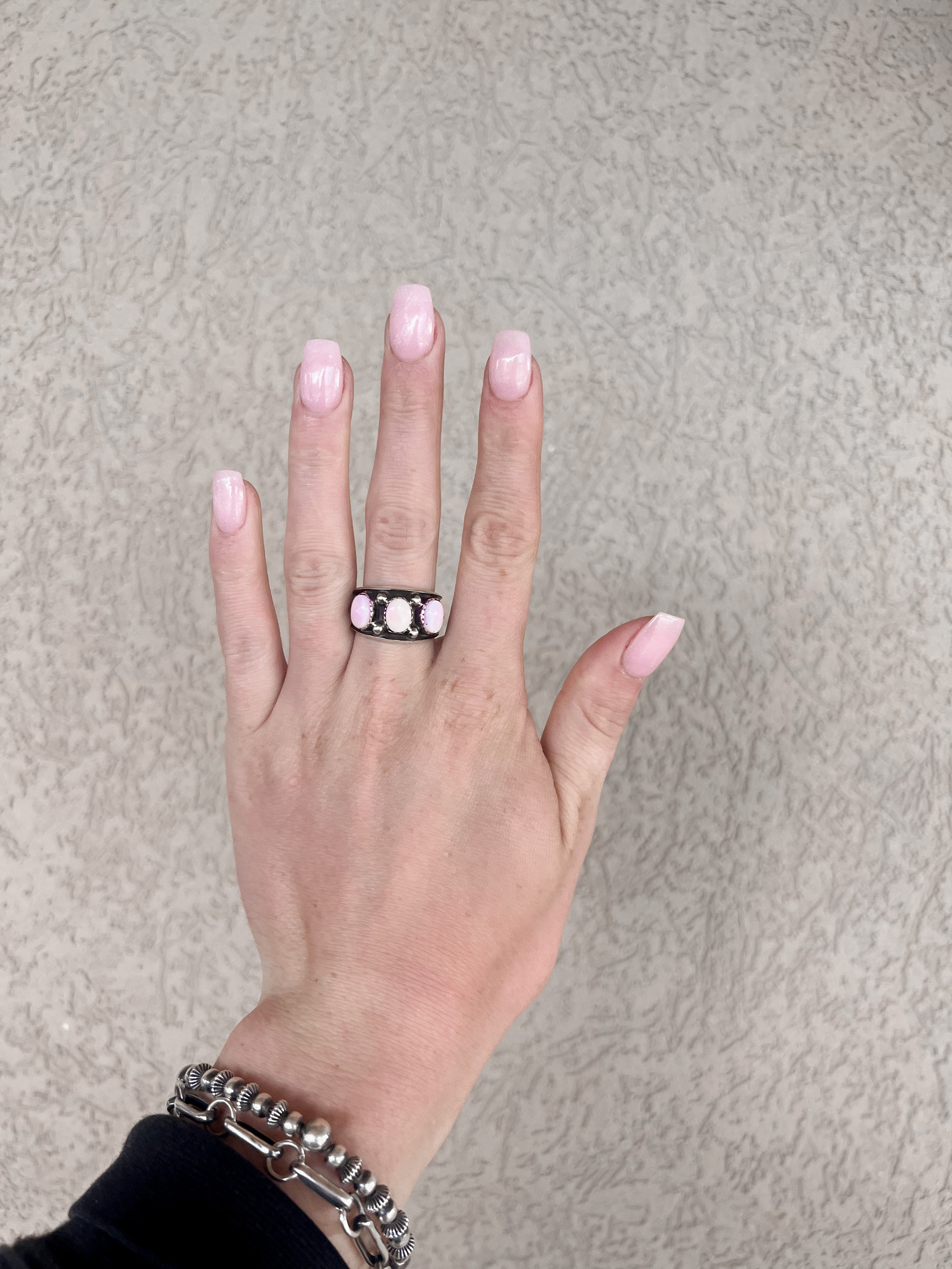 Three Stone Pink Conch Ring