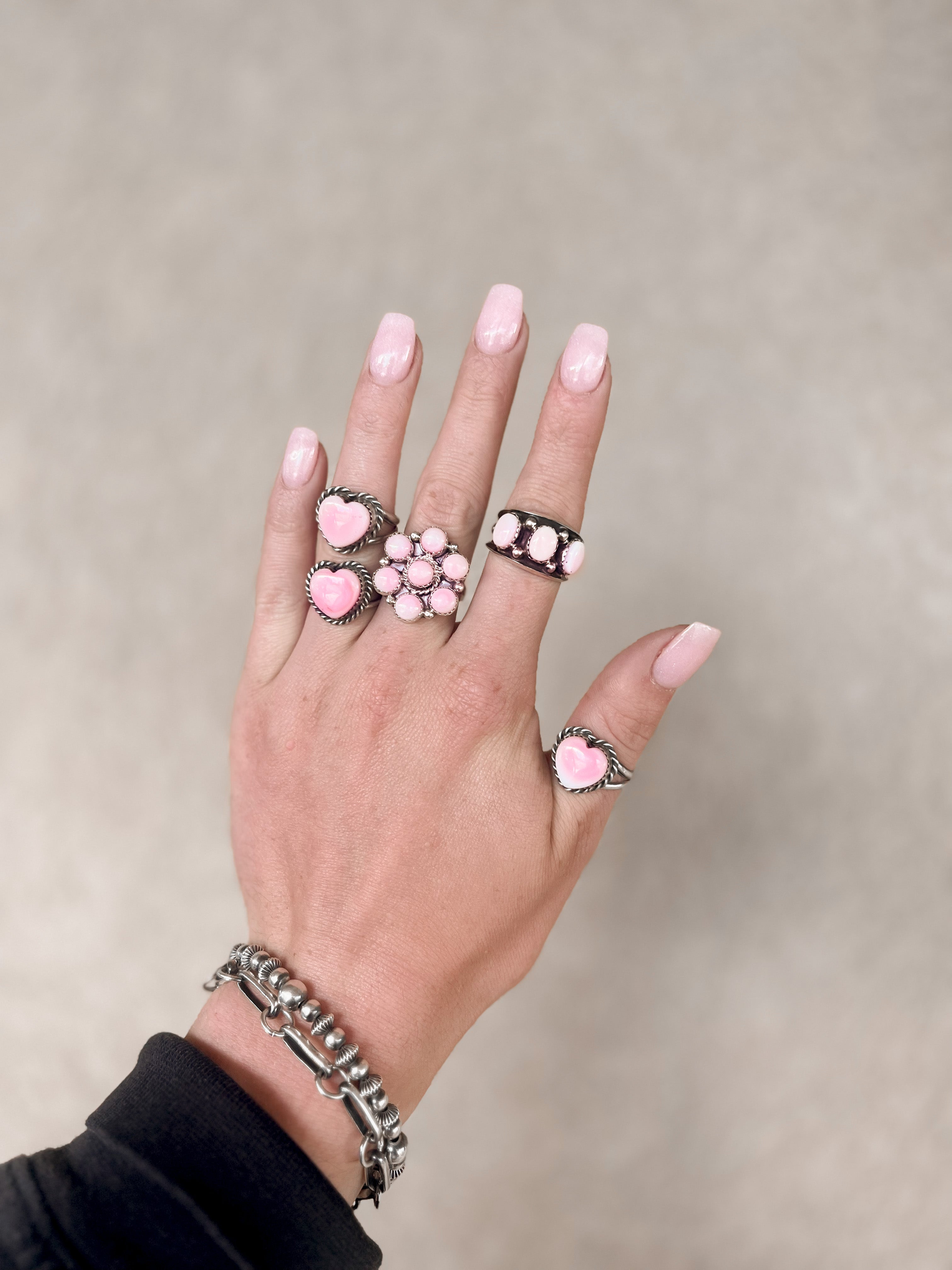 Three Stone Pink Conch Ring