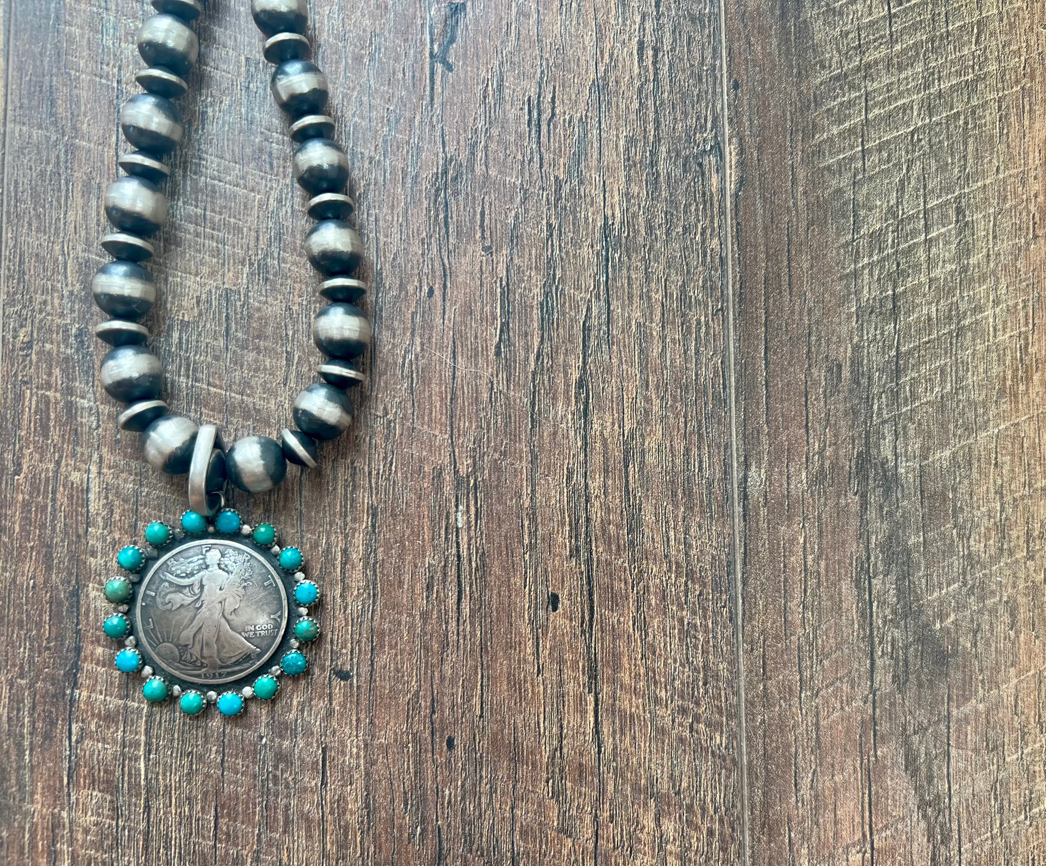 Smaller Turquoise Liberty Coin Pendant